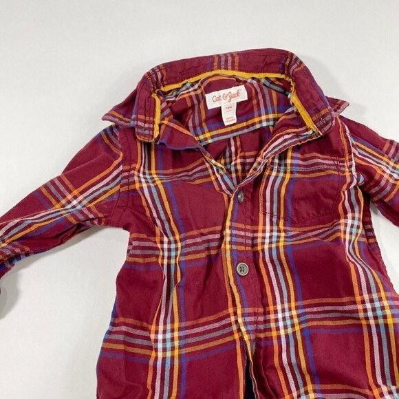 Cat & Jack Maroon Plaid Long Sleeve Button Down Shirt Baby Sz 18 month - Picture 5 of 7